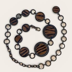 CONCHO BELT 8 tiger print calf hair brass medallions, chain. OSFM VINTAGE